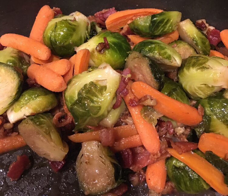 Brussels Sprouts, Baby Carrots, & Pecans In Maple Sauce