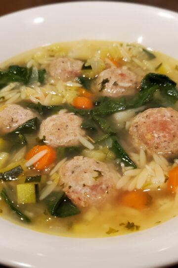 Turkey Meatball Soup with Orzo, Spinach, and Lemon
