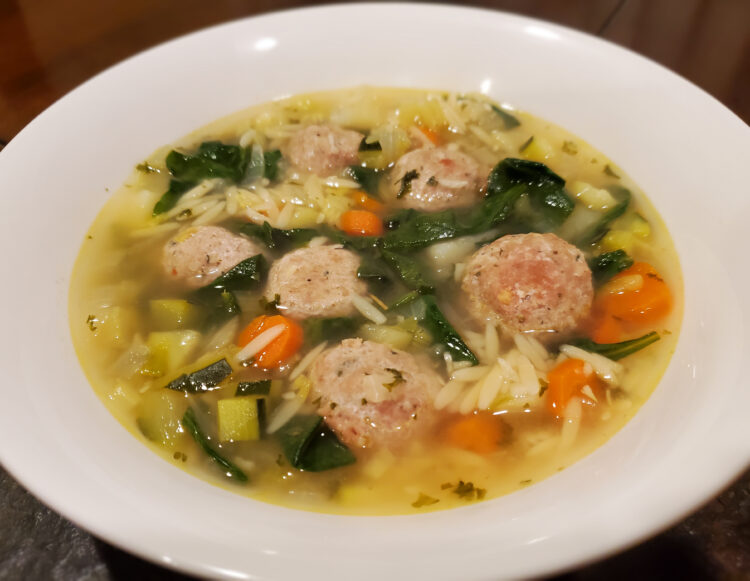 Turkey Meatball Soup with Orzo, Spinach, and Lemon