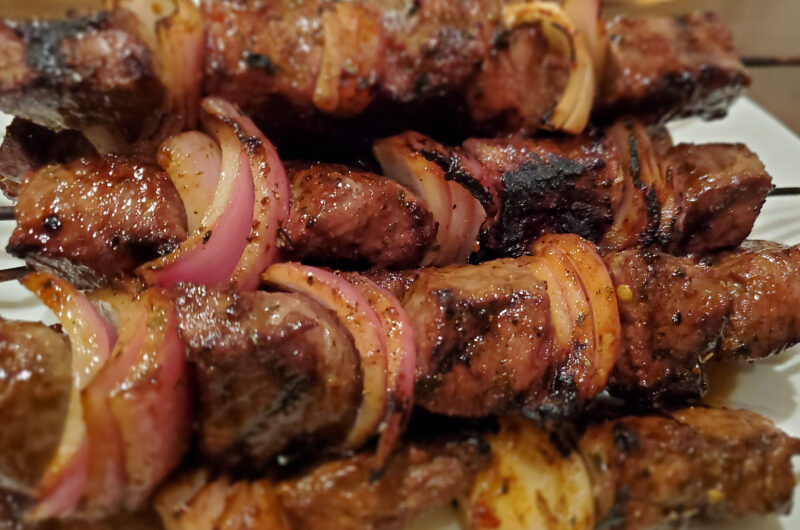Crazy Flavorful Steak Skewers with Red Onions